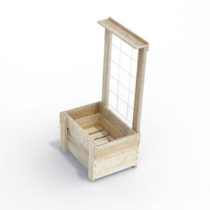 Compact Slatted Raised Planter Box with Trellis on Legs