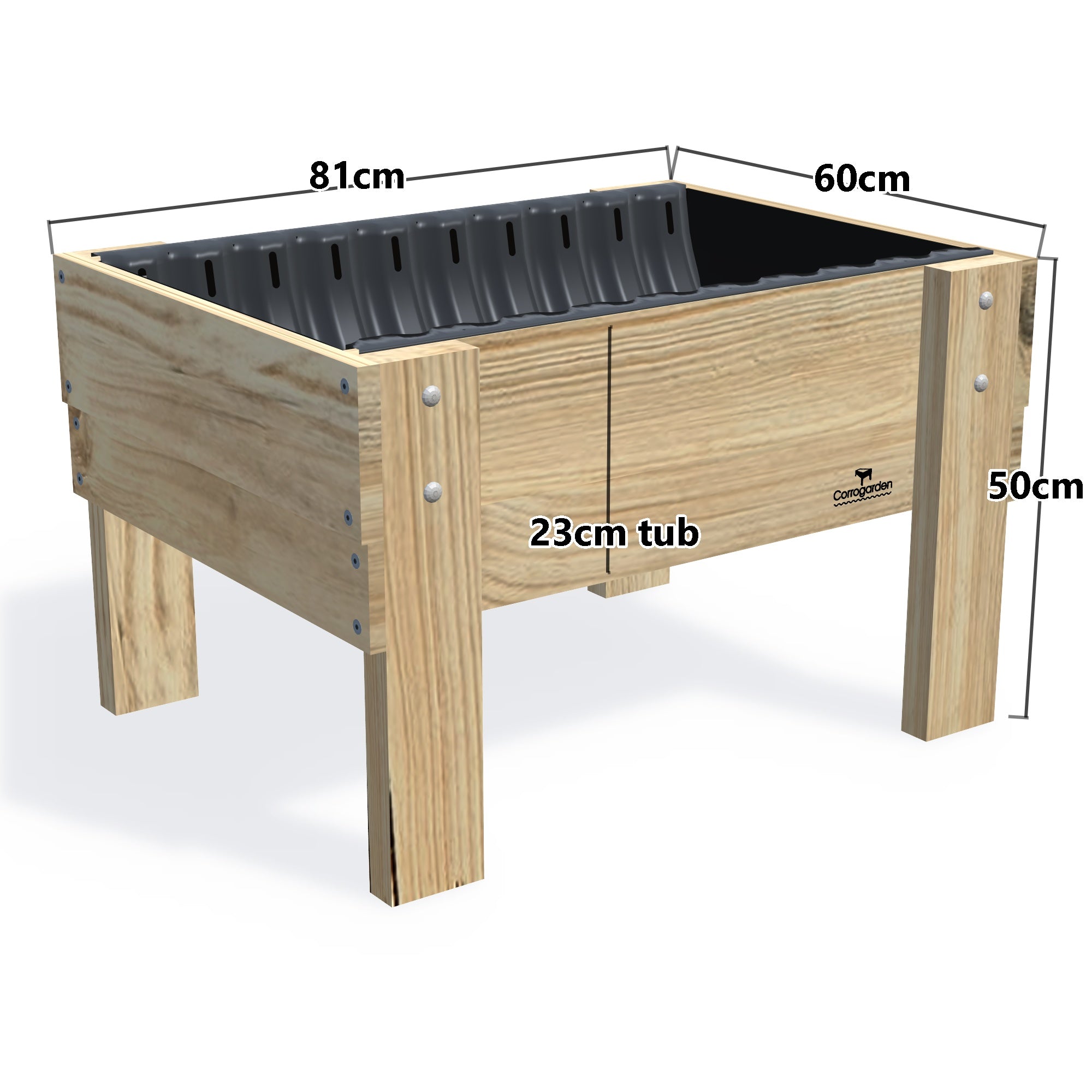 COMPACT Planter Box, 23cm — timber garden bed, dimensions labelled