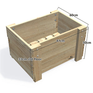COMPACT Planter Box, 33cm (Slatted Base) — timber garden bed, dimensions labelled