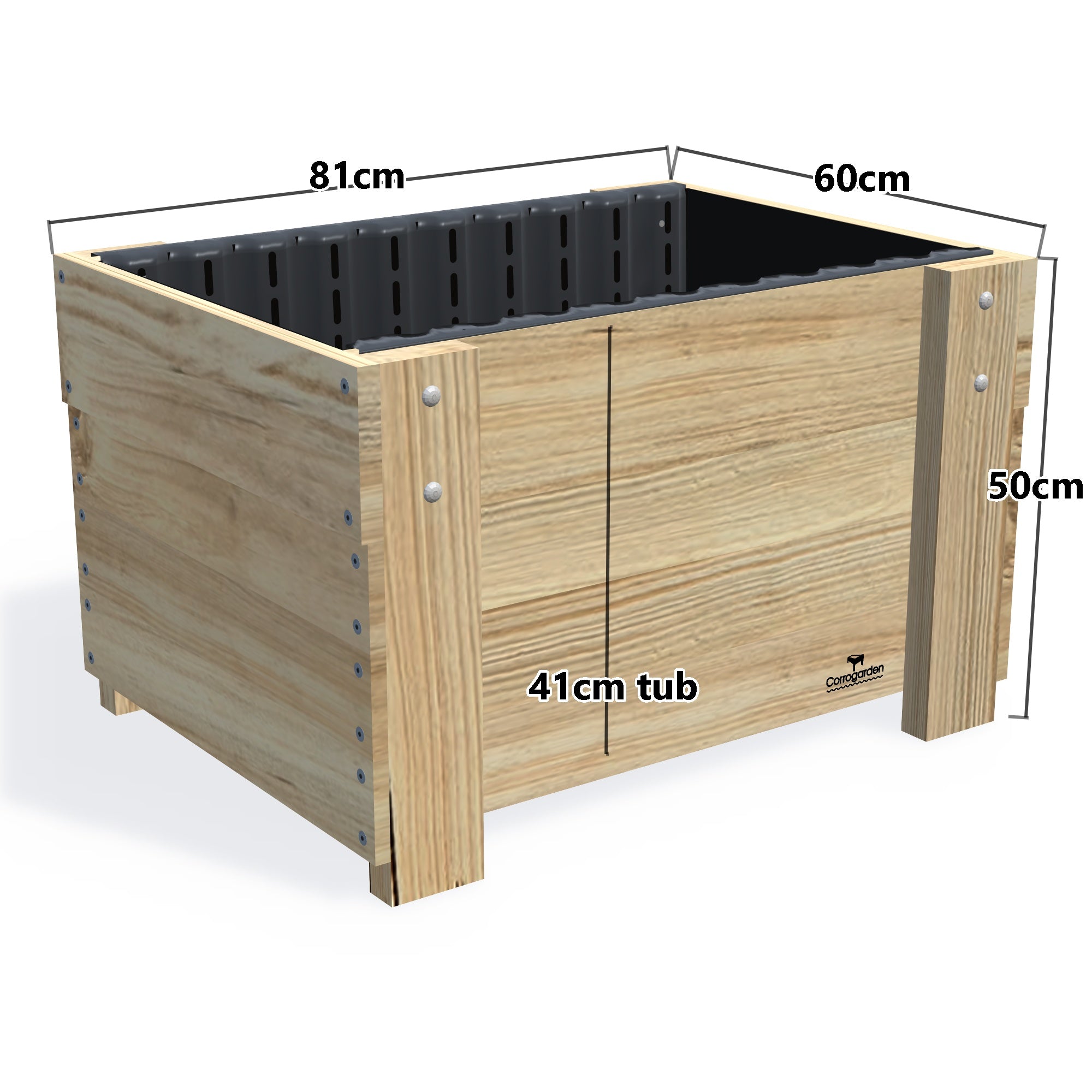 COMPACT Planter Box, 41cm — timber garden bed, dimensions labelled