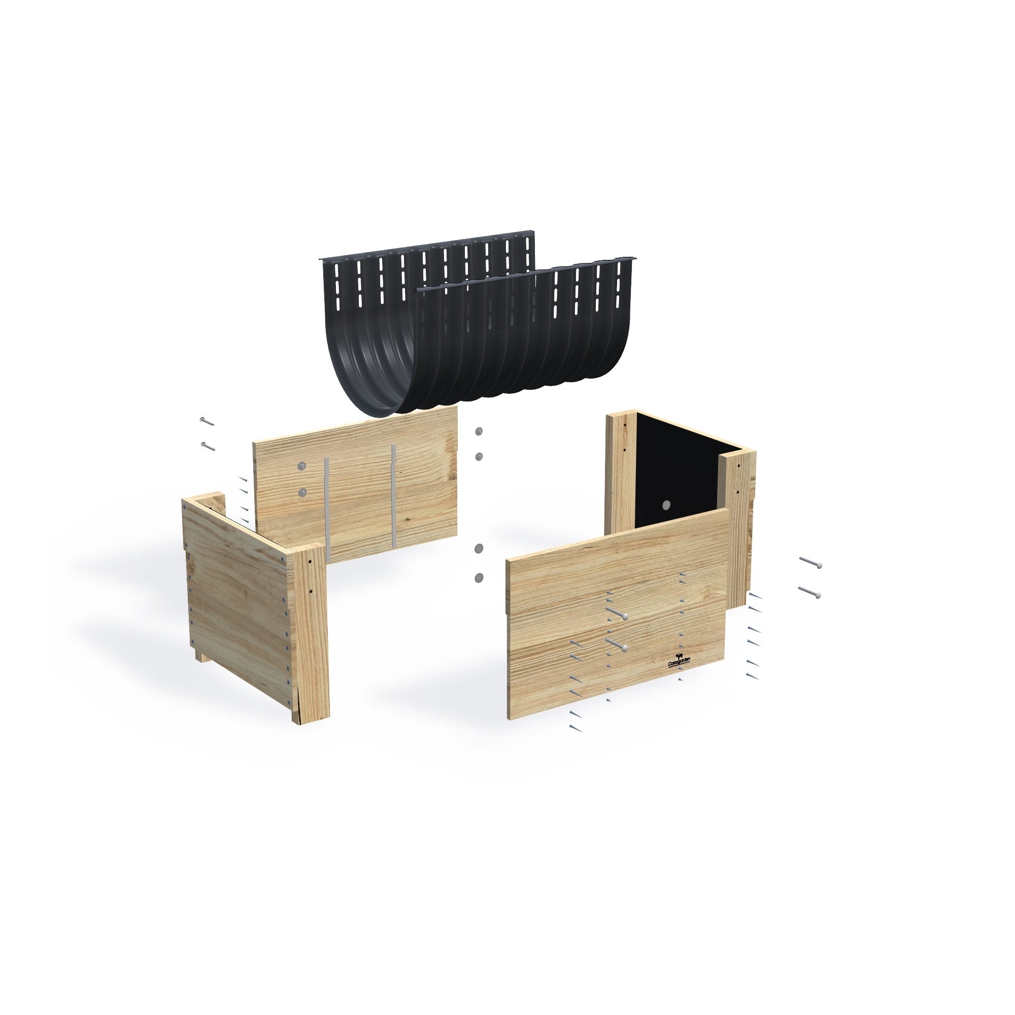 COMPACT Planter Box Kit - 81x60x50cm(h), 41cm — exploded view of the flat-pack timber planter box kit, showing the parts supplied