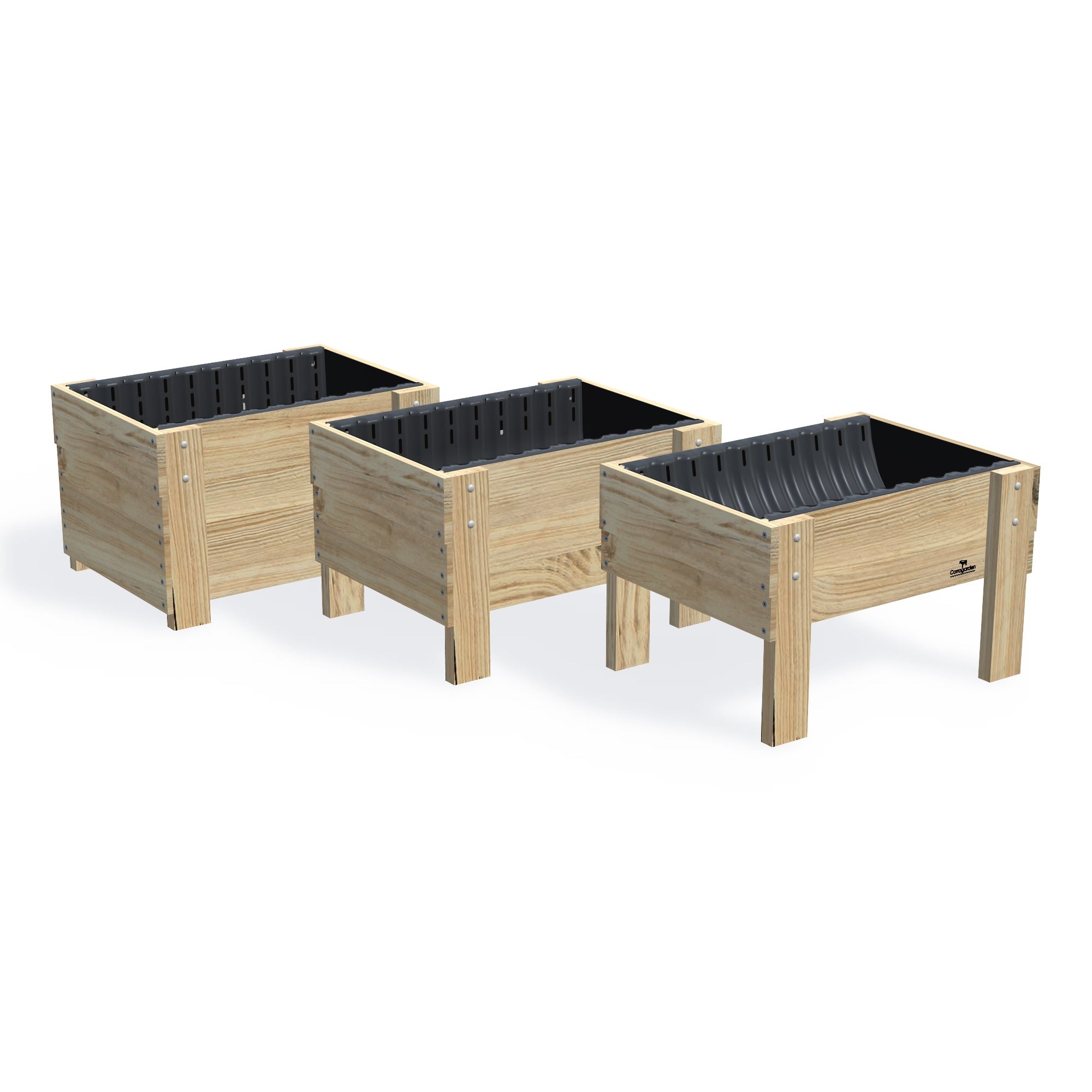 COMPACT Planter Box Kit - 81x60x50cm(h) — the full range of timber garden beds, shown together