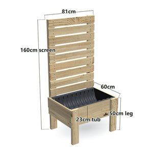 COMPACT Planter Box with Trellis & Pot Shelf, Privacy Screen 1.6m / 23cm — timber garden bed, dimensions labelled