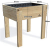 COMPACT Raised Garden Bed on Legs, 23cm — elevated timber raised garden bed on legs, dimensions labelled