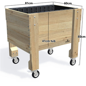 COMPACT Raised Garden Bed on Legs on Wheels/Castors Kit  - 81x60x80cm(h), 41cm — timber garden bed, dimensions labelled
