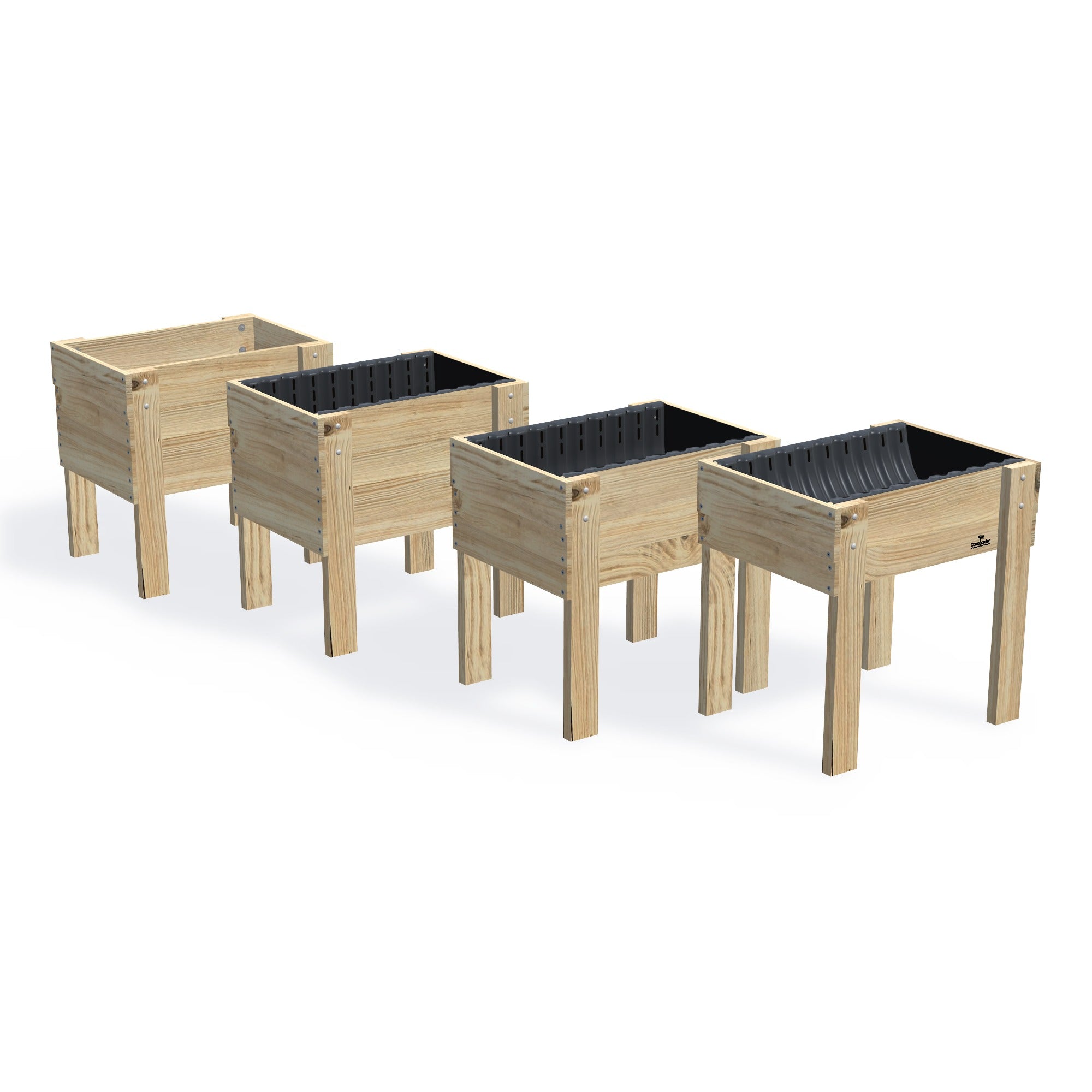 COMPACT Raised Garden Bed on Legs — the full range of timber garden beds, shown together