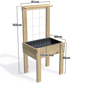COMPACT Raised Garden Bed with Trellis & Pot Shelf Kit, 23cm — timber garden bed, dimensions labelled