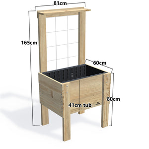 COMPACT Raised Garden Bed with Trellis & Pot Shelf Kit, 41cm — timber garden bed, dimensions labelled
