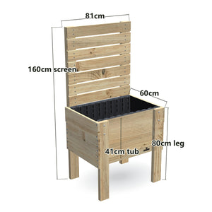 COMPACT Raised Garden Bed with Trellis & Pot Shelf, Privacy Screen 1.6m / 41cm — timber garden bed, dimensions labelled
