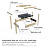 Grow Frame kit, Wide 80cm raised garden bed, 23cm tub, pulled apart: 4 legs, 2 built end panels, 2 built side panels, the bed centre rail, 2 tubs and the top frame rails. Built size 157 x 110 x 160cm high.
