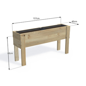 Corrogarden Slimline planter box, 157cm long, 40cm wide, 80cm standing height, timber planter holding two Northcote self-watering troughs — dimensions