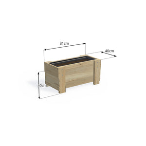 Corrogarden Slimline planter box, 81cm long, 40cm wide, 40cm low height, timber planter holding one Northcote self-watering trough — dimensions