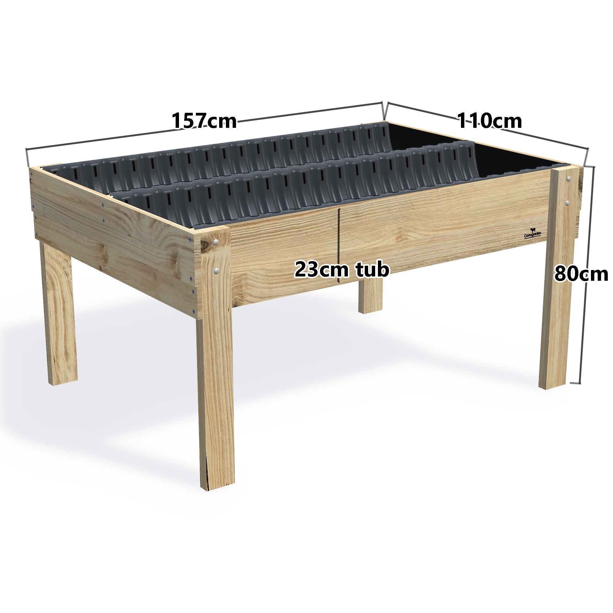 Wide Raised Garden Bed - 80cm high, 80cm high 23cm deep — timber garden bed, dimensions labelled