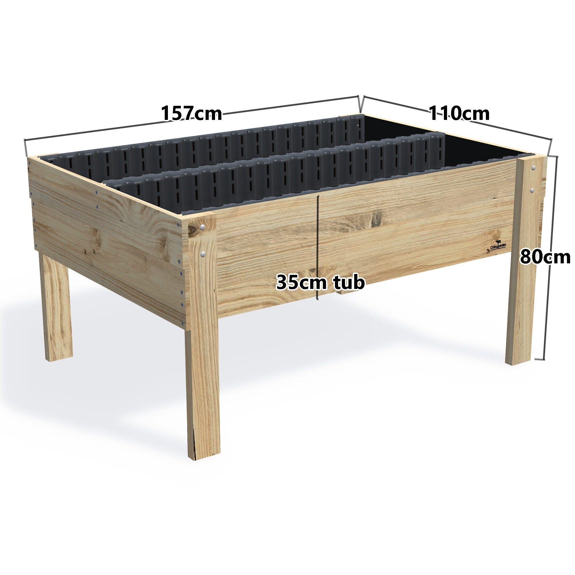 Wide Raised Garden Bed - 80cm high, 80cm high 35cm deep — timber garden bed, dimensions labelled