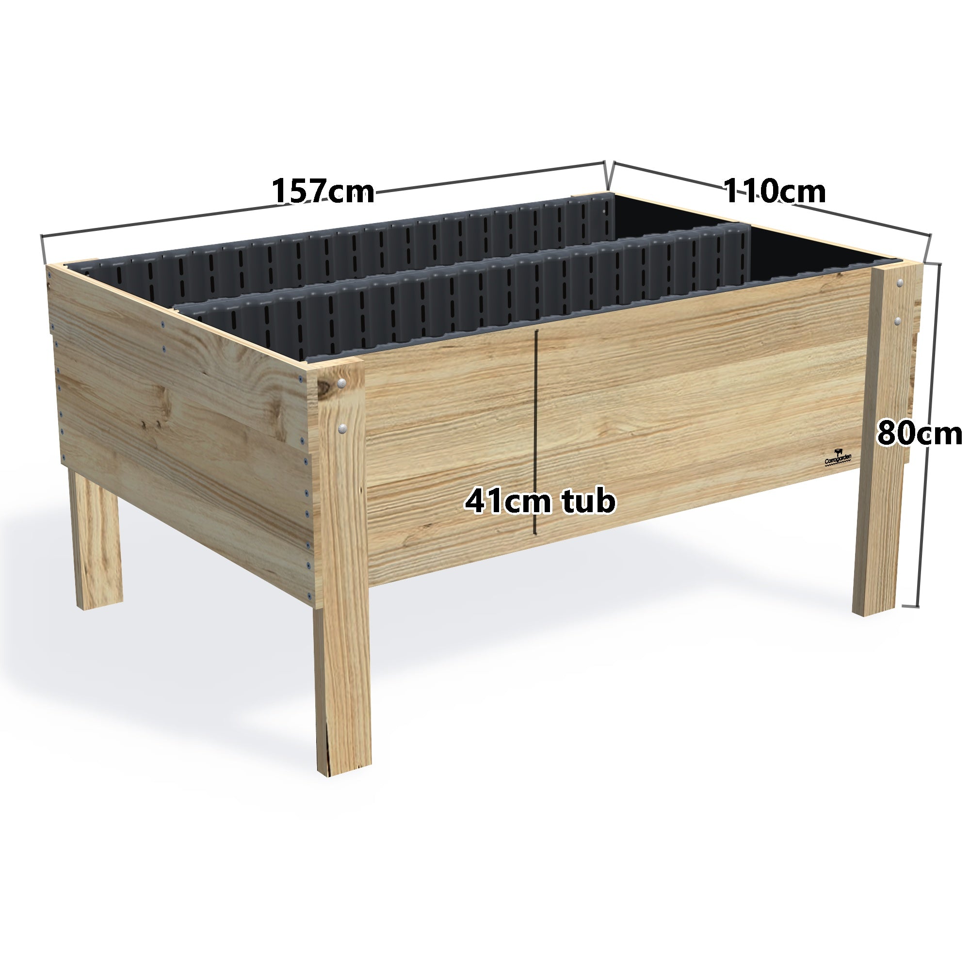 Wide Raised Garden Bed - 80cm high, 80cm high 41cm deep — timber garden bed, dimensions labelled