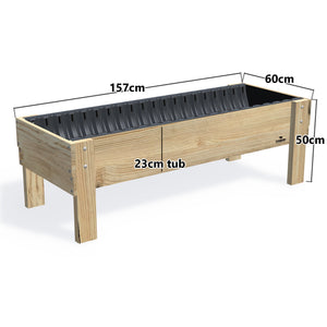 LARGE Planter Box Kit - 157x60x50cm(h), 23cm — timber garden bed, dimensions labelled