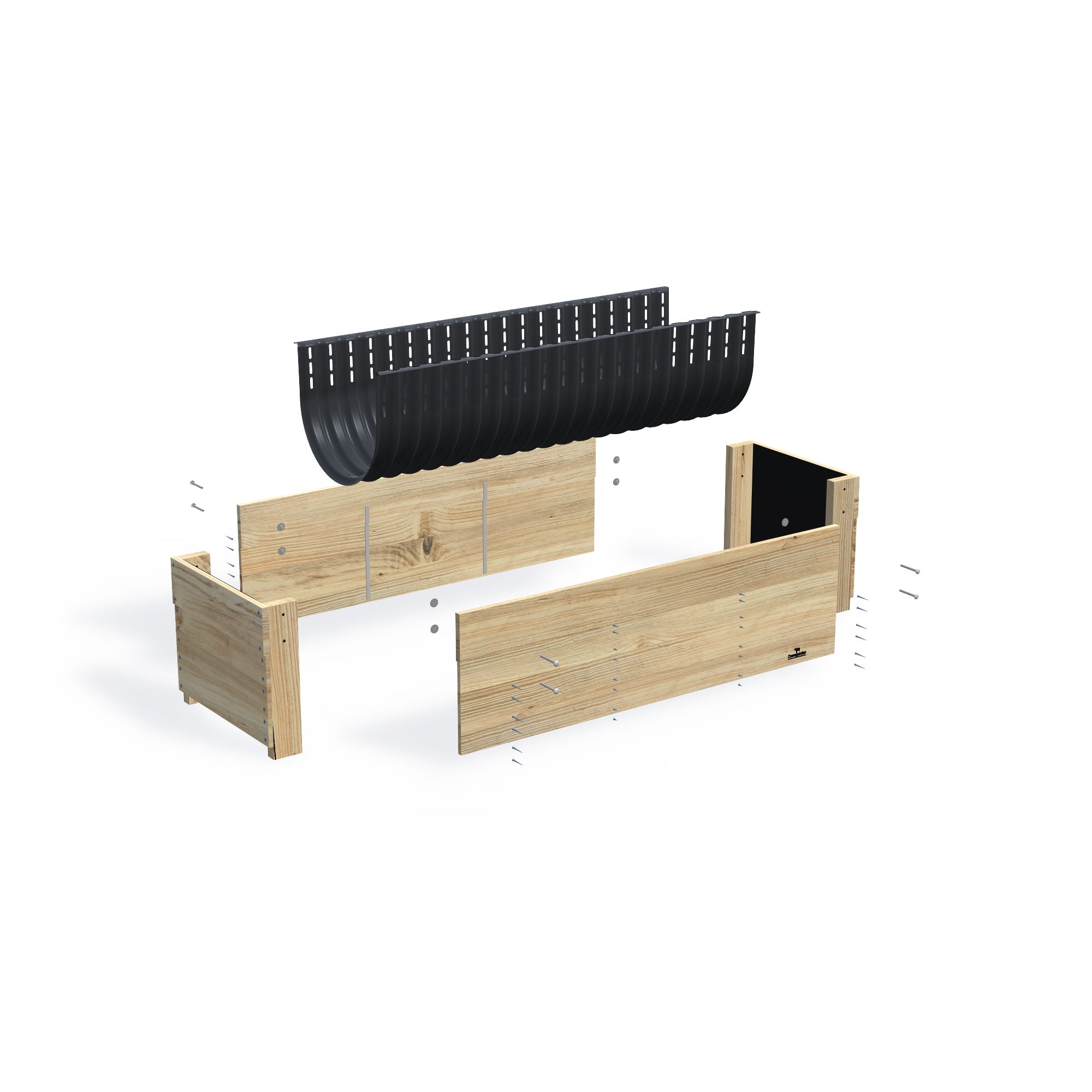 LARGE Planter Box Kit - 157x60x50cm(h), 41cm — exploded view of the flat-pack timber planter box kit, showing the parts supplied