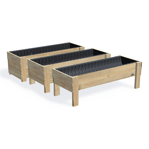 LARGE Planter Box Kit - 157x60x50cm(h), the full range of timber garden beds, shown together