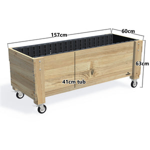 LARGE Planter Box on Wheels Kit, 41cm — timber garden bed, dimensions labelled