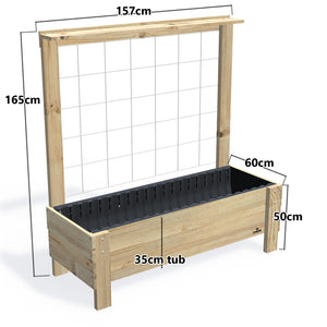 LARGE Planter Box with Trellis & Pot Shelf Kit, 35cm — timber garden bed, dimensions labelled