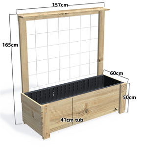 LARGE Planter Box with Trellis & Pot Shelf Kit, 41cm — timber garden bed, dimensions labelled