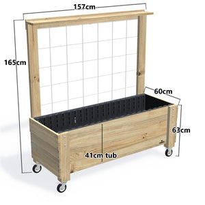 LARGE Planter Box with Trellis, Pot Shelf & Wheels Kit, 41cm — timber garden bed, dimensions labelled