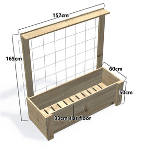 Large Slatted Raised Planter Box With Trellis on Legs, 50cm high — timber planter boxe, dimensions labelled