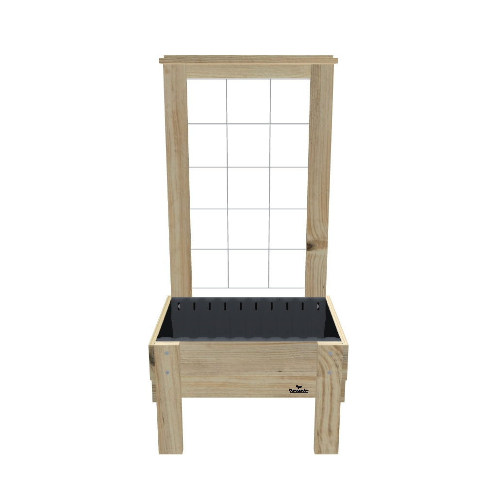 COMPACT Planter Box with Trellis & Pot Shelf, 23cm / Growing Mesh Trellis with Pot Shelf — elevated timber planter box on legs — 3D model