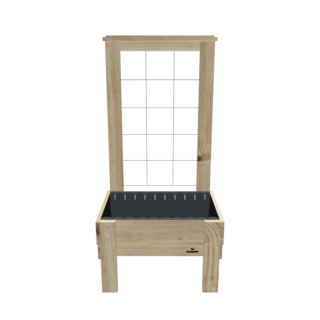COMPACT Planter Box with Trellis & Pot Shelf, 23cm / Growing Mesh Trellis with Pot Shelf — elevated timber planter box on legs — 3D model