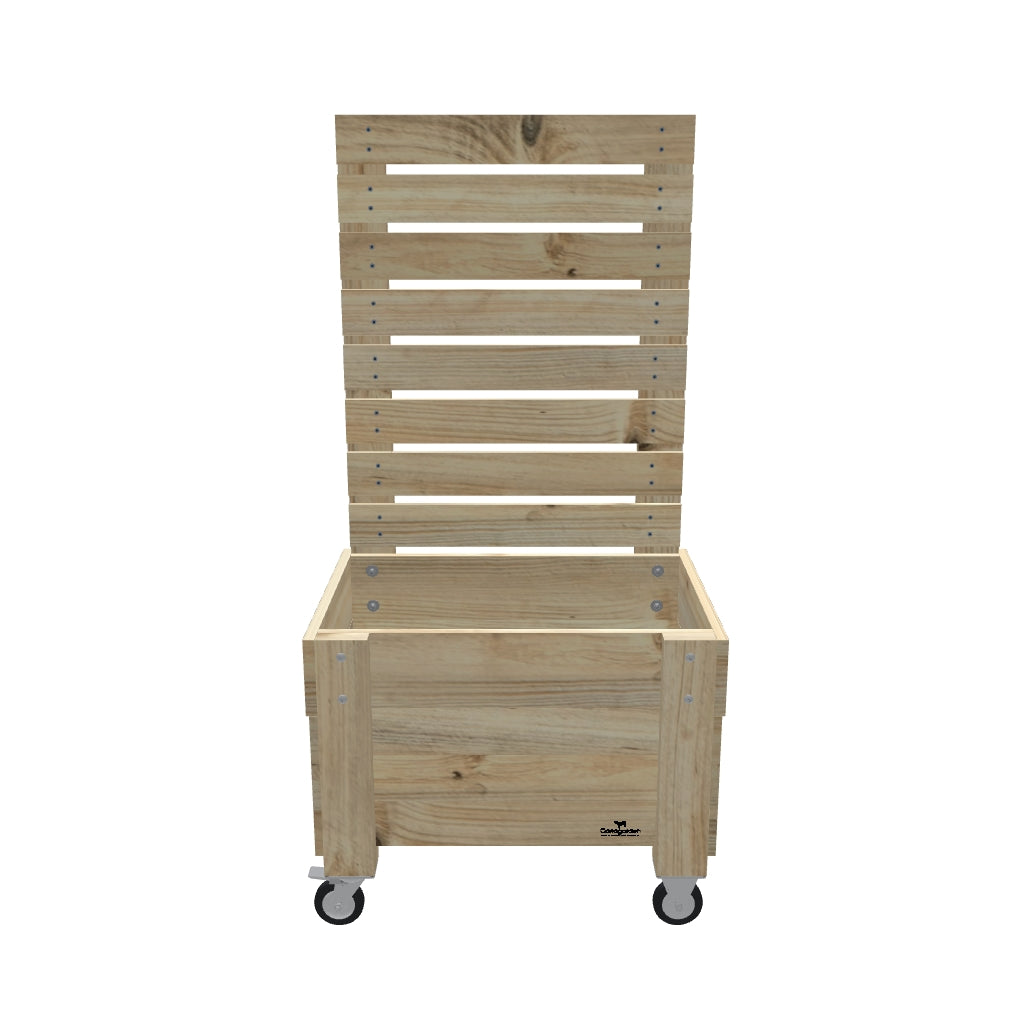 COMPACT Planter Box with Trellis, Pot Shelf & Wheels, 33cm (Slatted Base) / Privacy Screen 1.6m — portable timber planter box on castors — 3D model