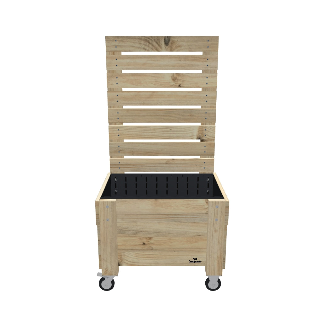 COMPACT Planter Box with Trellis, Pot Shelf & Wheels, 41cm / Privacy Screen 1.6m — portable timber planter box on castors — 3D model