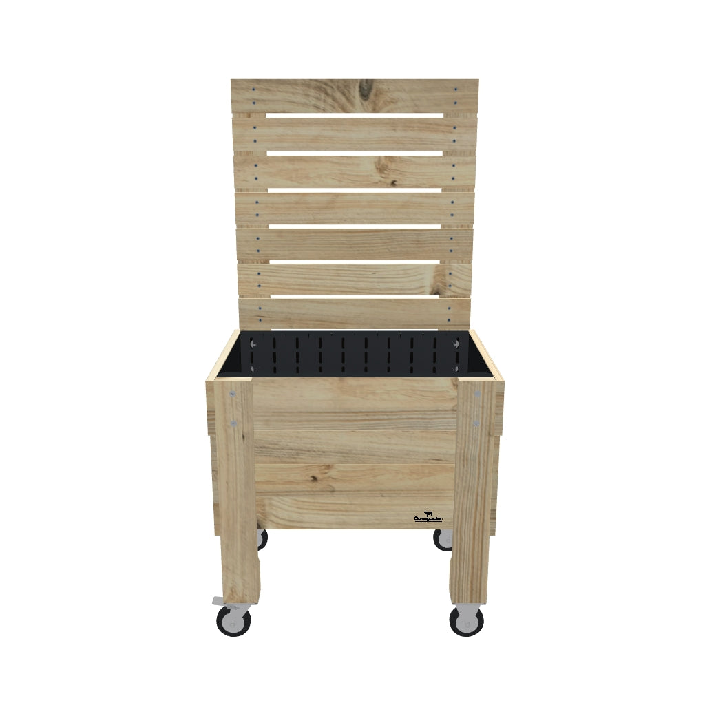 COMPACT Raised Garden Bed with Trellis, Pot Shelf & Wheels, 41cm / Privacy Screen 1.6m — portable timber raised garden bed on castors — 3D model