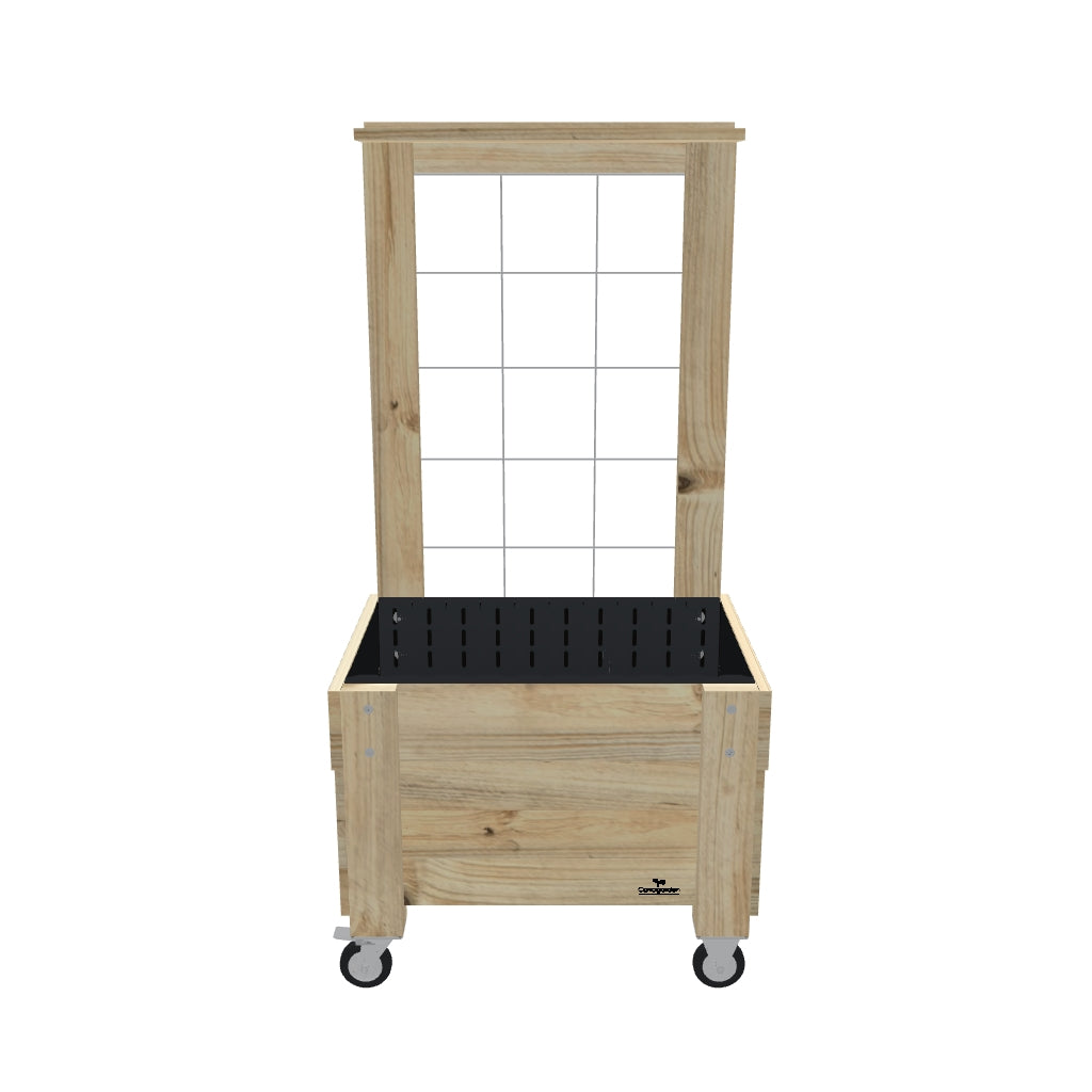 COMPACT Raised Garden Bed with Trellis, Pot Shelf & Wheels Kit, 41cm — portable timber raised garden bed on castors — 3D model