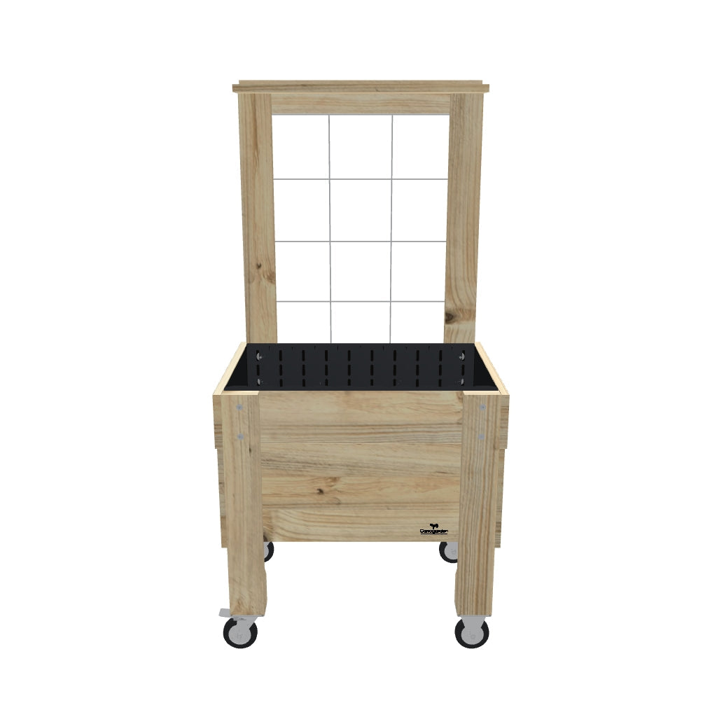 COMPACT Raised Garden Bed with Trellis, Pot Shelf & Wheels Kit, 41cm — portable timber raised garden bed on castors — 3D model