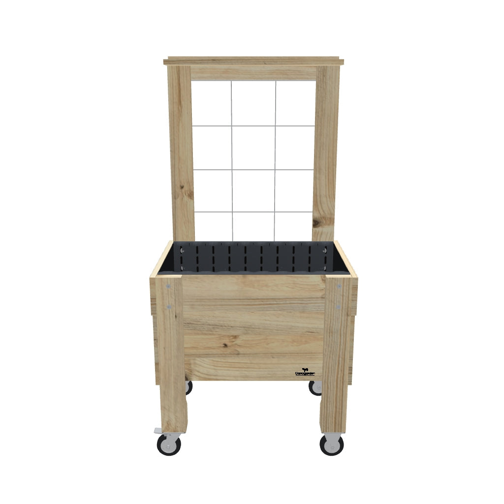 COMPACT Raised Garden Bed with Trellis, Pot Shelf & Wheels Kit, 41cm — portable timber raised garden bed on castors — 3D model