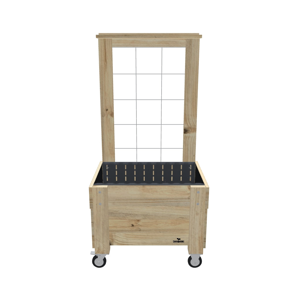 COMPACT Raised Garden Bed with Trellis, Pot Shelf & Wheels Kit, 41cm — portable timber raised garden bed on castors — 3D model