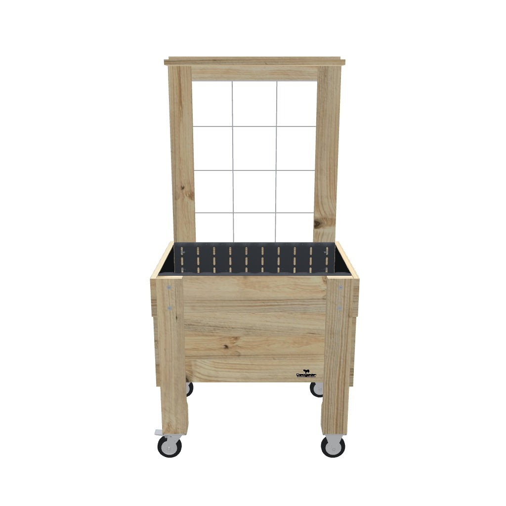 COMPACT Raised Garden Bed with Trellis, Pot Shelf & Wheels Kit, 41cm — portable timber raised garden bed on castors — 3D model