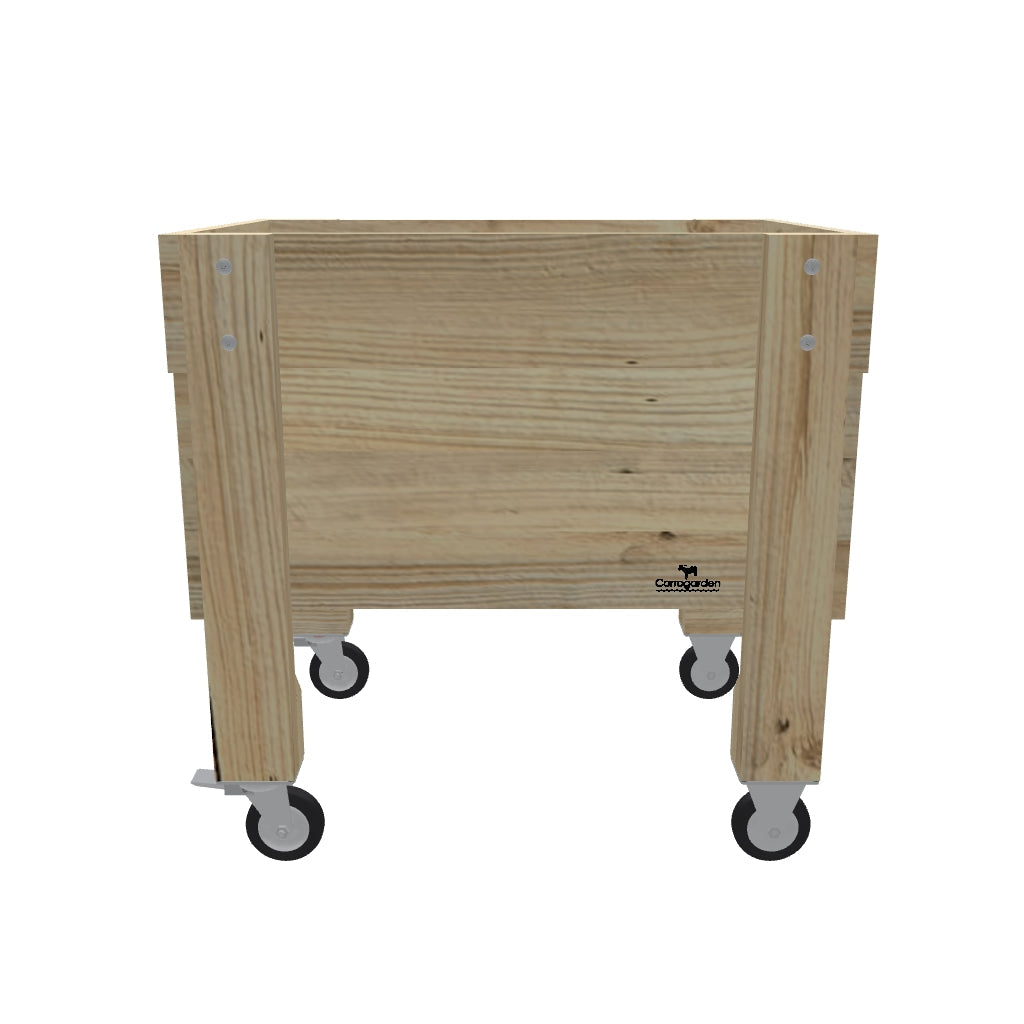Compact Slatted Raised Planter Box on Legs, 80cm high with wheels — portable timber planter box on castors — 3D model