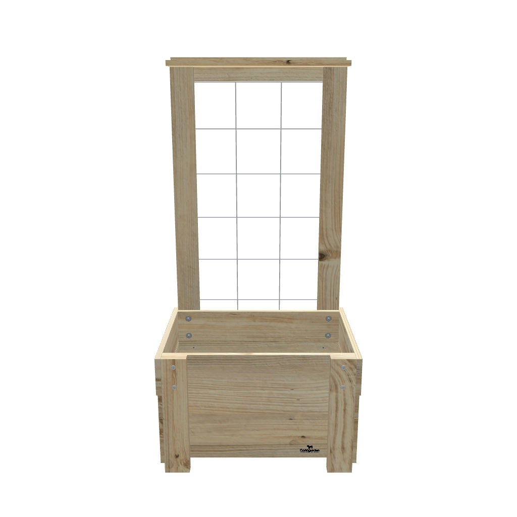 Compact Slatted Raised Planter Box with Trellis on Legs, 50cm high — elevated timber planter box on legs — 3D model