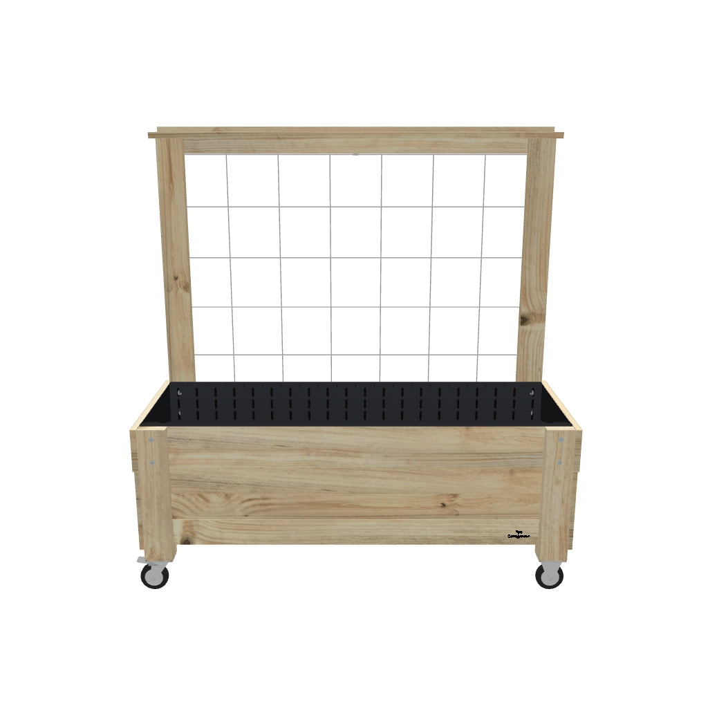 LARGE Planter Box with Trellis, Pot Shelf & Wheels Kit, 41cm — portable timber planter box on castors — 3D model