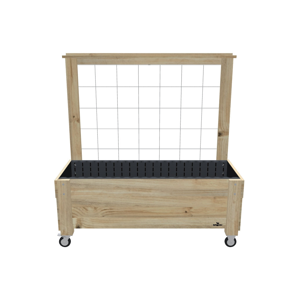 LARGE Planter Box with Trellis, Pot Shelf & Wheels Kit, 41cm — portable timber planter box on castors — 3D model