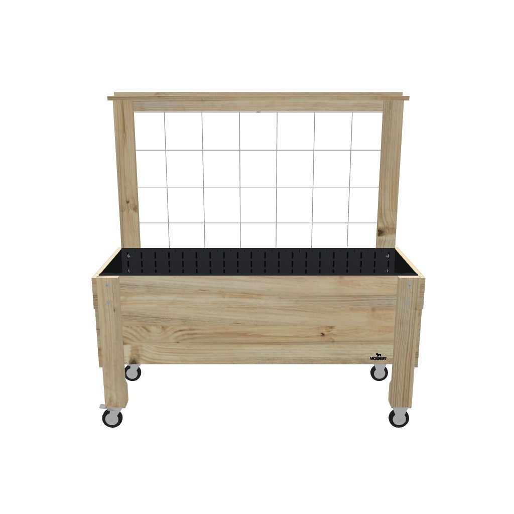 LARGE Raised Garden Bed with Trellis, Pot Shelf & Wheels Kit, 41cm — portable timber raised garden bed on castors — 3D model