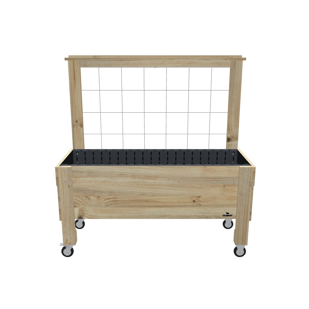 LARGE Raised Garden Bed with Trellis, Pot Shelf & Wheels Kit, 41cm — portable timber raised garden bed on castors — 3D model
