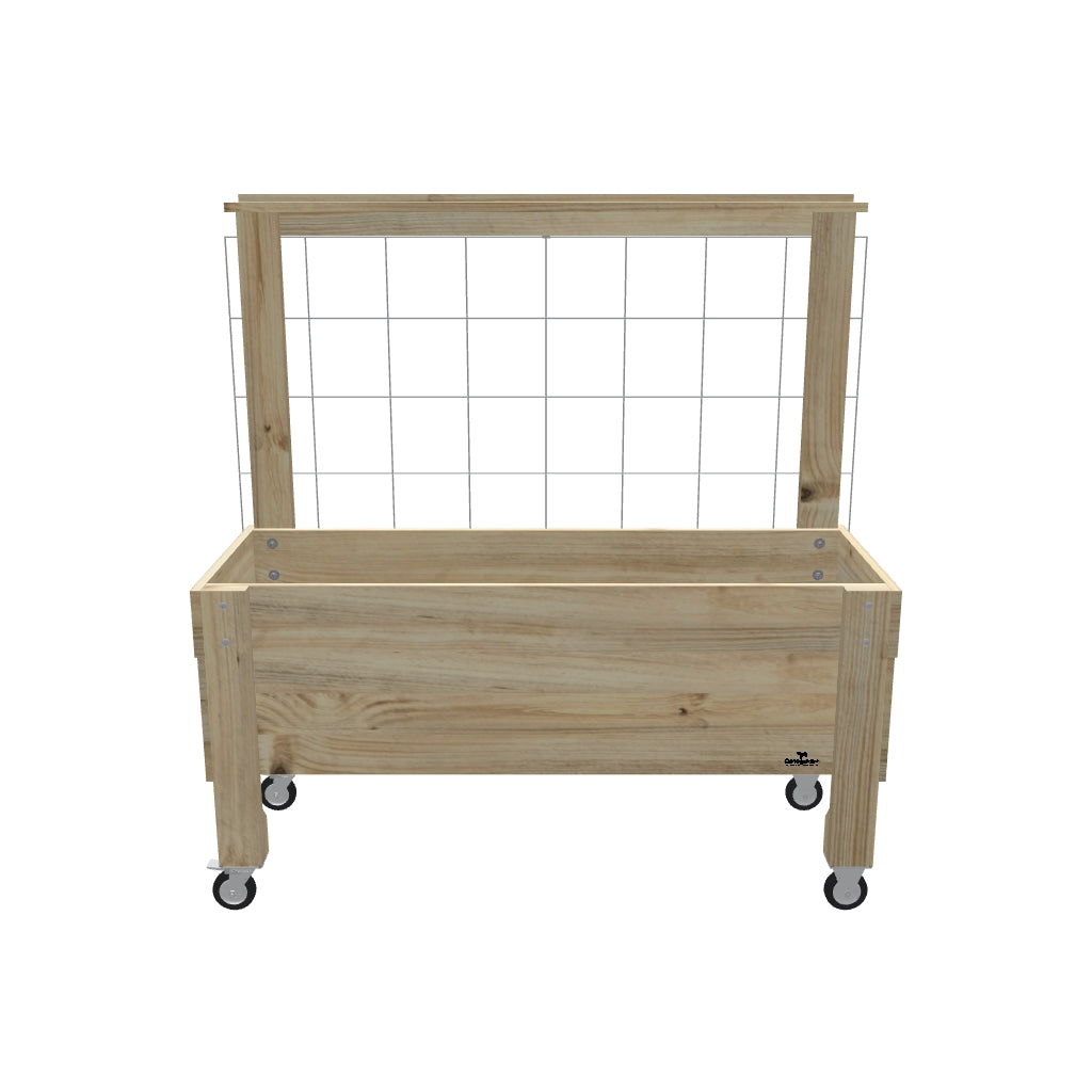 Large Slatted Raised Planter Box With Trellis on Legs, 80cm high with wheels — portable timber planter box on castors — 3D model