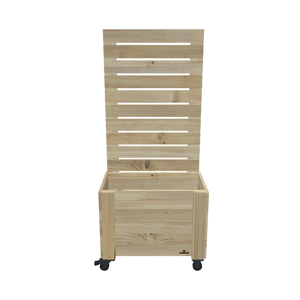 Privacy Screen Planter Box (draft), 2 Pot (85cm) / Tall (1.8m) / With Castors — timber planter boxe, dimensions labelled — 3D model