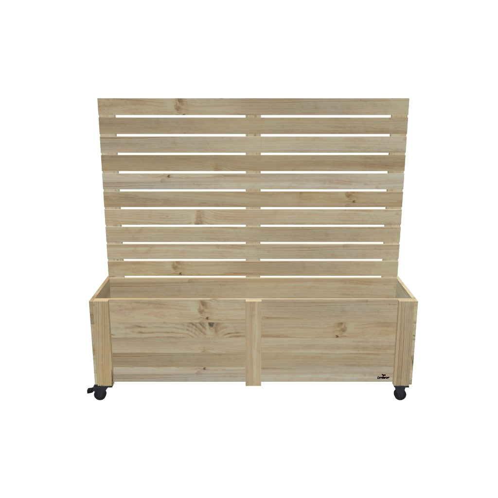 Privacy Screen Planter Box (draft), 5 Pot (205cm) / Tall (1.8m) / With Castors — timber planter boxe, dimensions labelled — 3D model