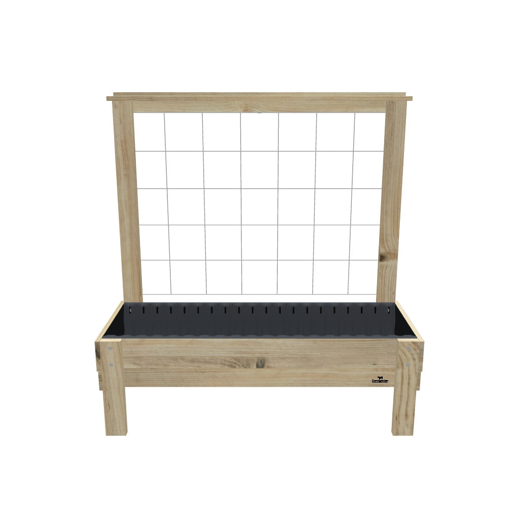 LARGE Planter Box with Trellis & Pot Shelf, 23cm / Growing Mesh Trellis with Pot Shelf — elevated timber planter box on legs — 3D model