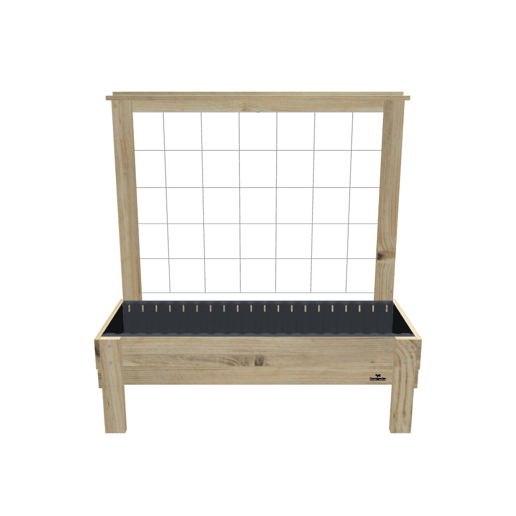 LARGE Planter Box with Trellis & Pot Shelf, 23cm / Growing Mesh Trellis with Pot Shelf — elevated timber planter box on legs — 3D model
