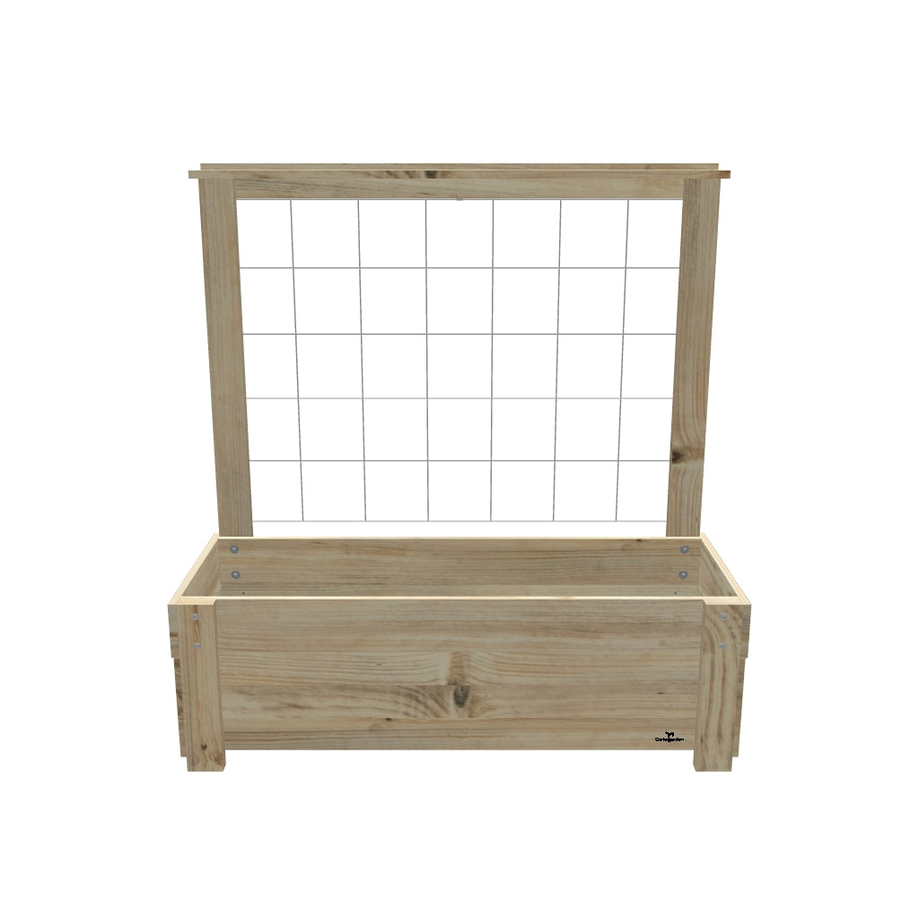 LARGE Planter Box with Trellis & Pot Shelf, 33cm (Slatted Base) / Growing Mesh Trellis with Pot Shelf — elevated timber planter box on legs — 3D model