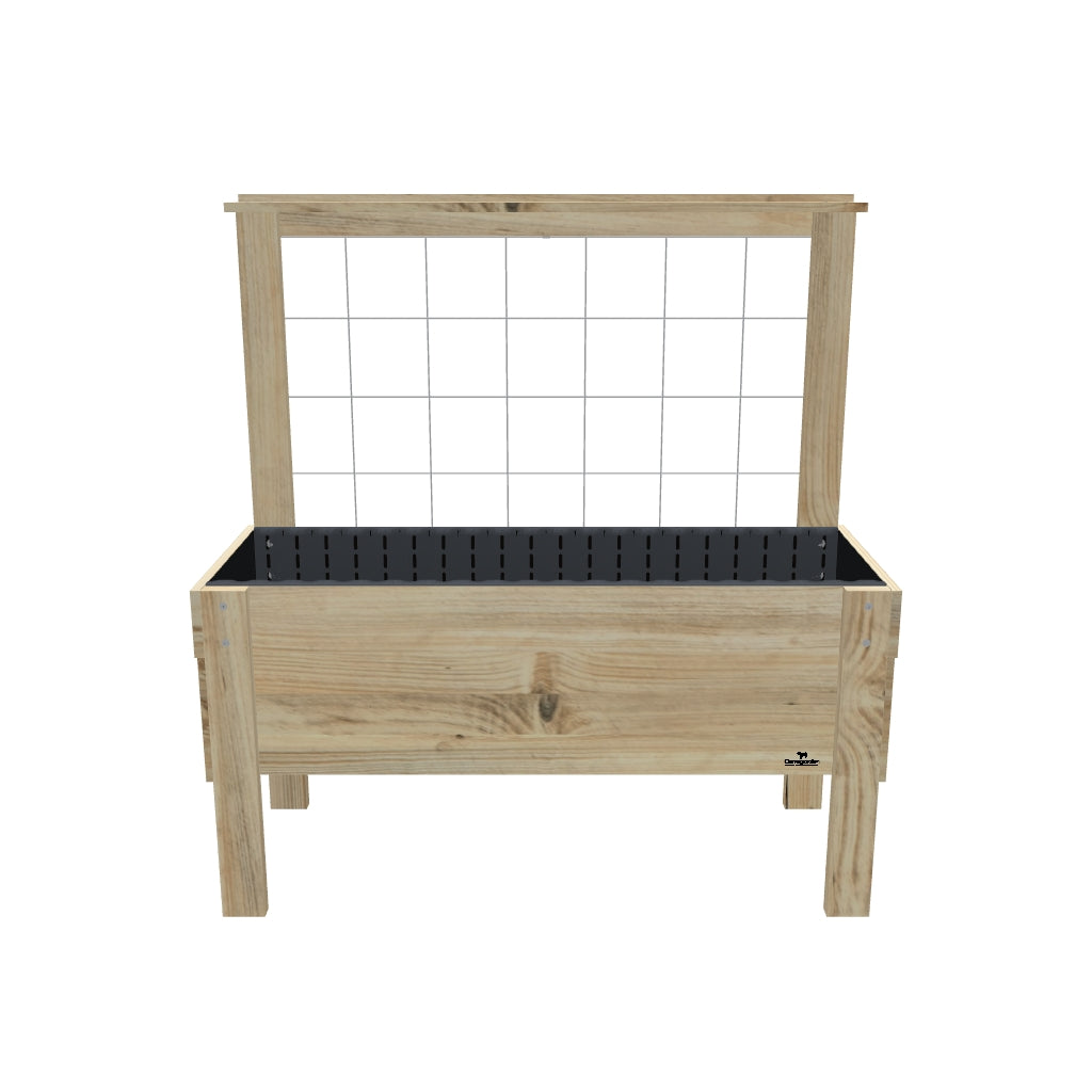 LARGE Raised Garden Bed with Privacy Screen or Trellis & Pot Shelf, 41cm / Growing Mesh Trellis with Pot Shelf — elevated timber raised garden bed on legs — 3D model